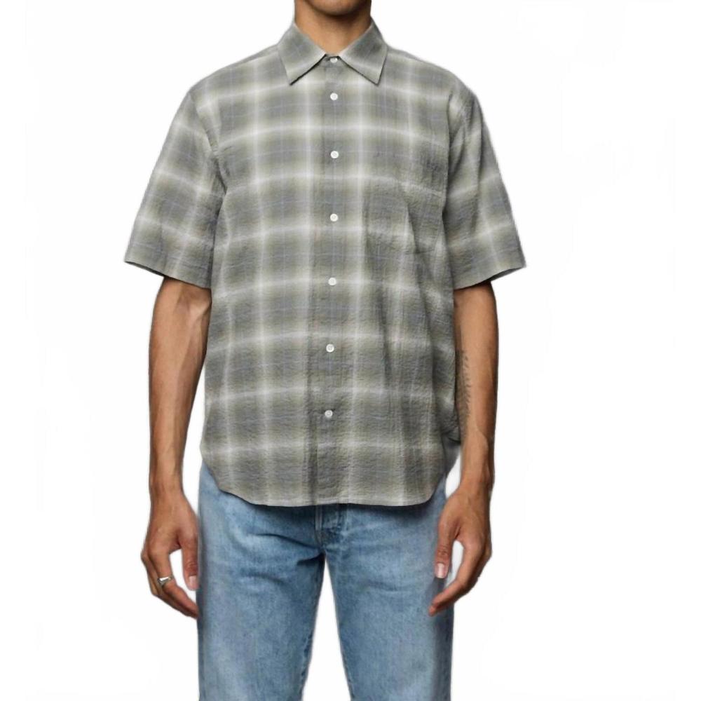 NEW C.O.F. STUDIO standard short sleeve seersucker check shirt in iron ore